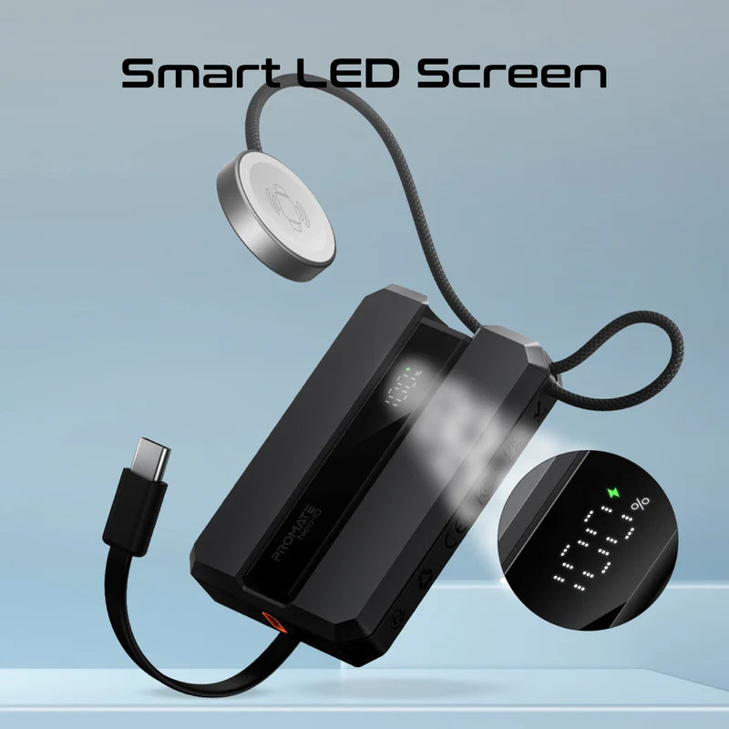 PROMATE Neo-10 طاقة  مع  كابل يو اس بيبلت-ان  كابل  30 واط / 10,000 مللي أمبير / أسود