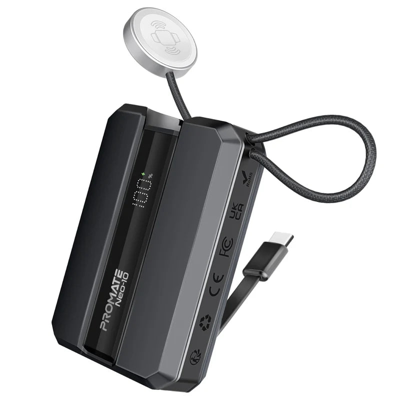 PROMATE Neo-10 طاقة  مع  كابل يو اس بيبلت-ان  كابل  30 واط / 10,000 مللي أمبير / رمادي