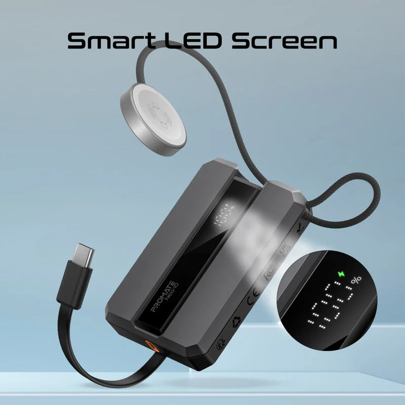 PROMATE Neo-10 طاقة  مع  كابل يو اس بيبلت-ان  كابل  30 واط / 10,000 مللي أمبير / رمادي