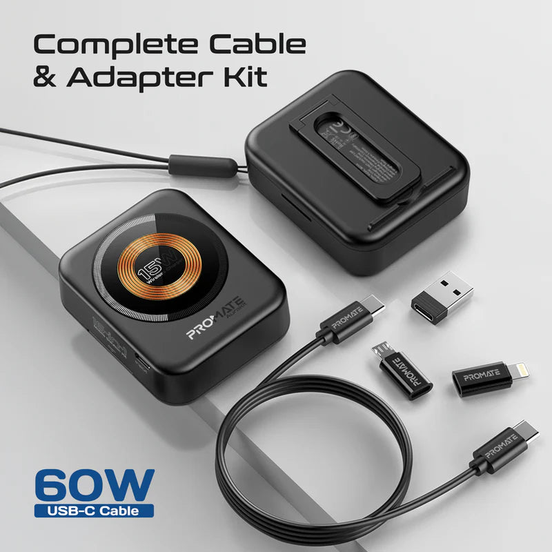 PROMATE AuraKit ألترا مضغوط متعددة الوظائف  - مجموعةهاتف - 15 واط / أسود