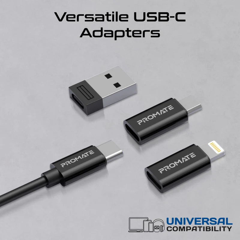 PROMATE PERK كابل شحنكل ومجموعة أدوات السفر - 60 واط / أسود