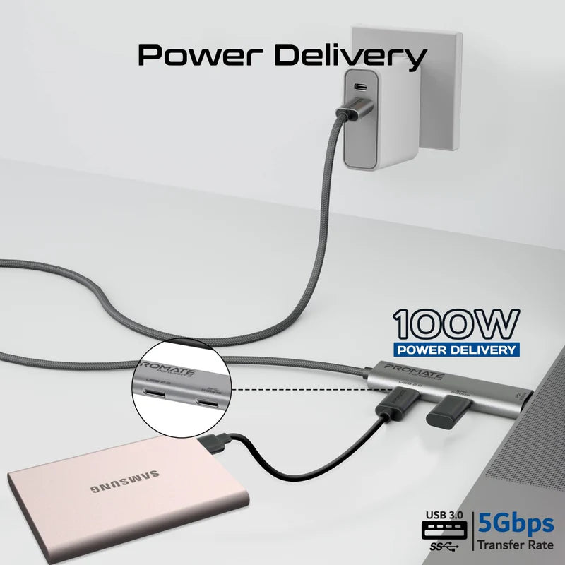 كابل  بيانات والشحن PROMATE PortLink-C3 كابل  100 واط / 1.5 متر  يو اس بي/ أسود