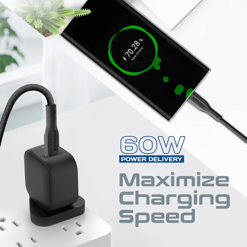 PROMATE XCord-CC200 كابل  بيانات  عالي القوة كابل  2 متر  480 ميجابت في الثانية / يو اس بي/ أسود