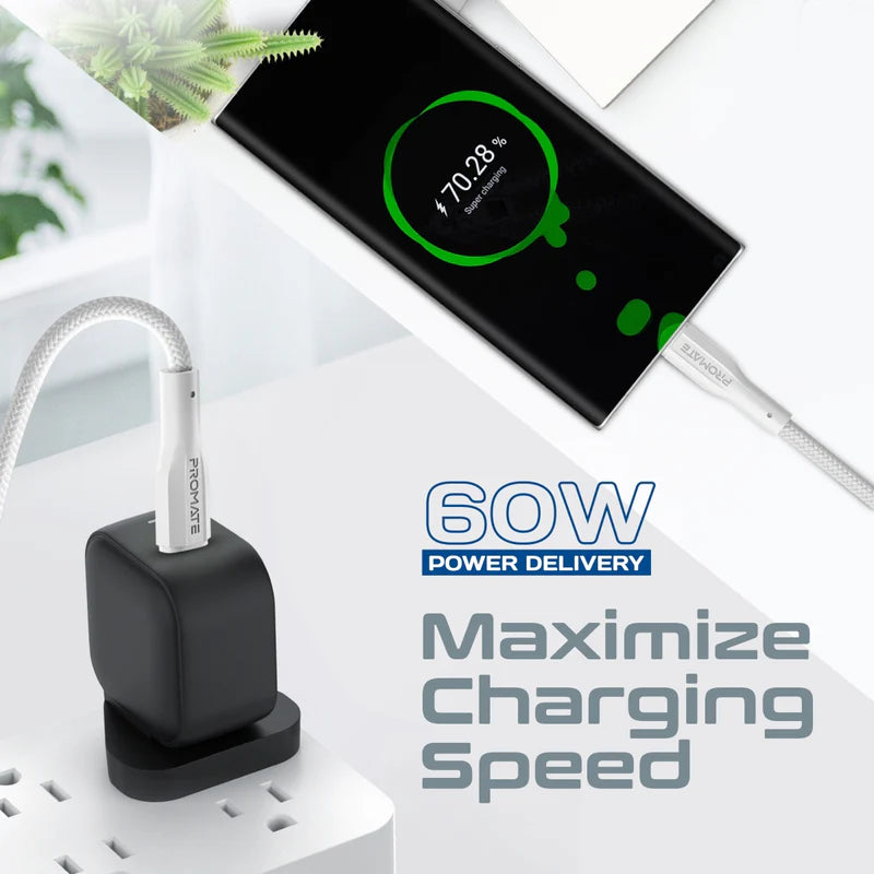 كابل  PROMATE XCord-CC200 عالي القوة الشد بيانات  والشحن كابل  2 متر  480 ميجابت في الثانية / يو اس بي/ أبيض