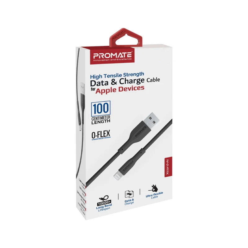 كابل  PROMATE XCord-Ai عالي القوة الشد بيانات  والشحن كابل  1 متر  480 ميجابت في الثانية / يو اس بي/ لايتننج  أسود