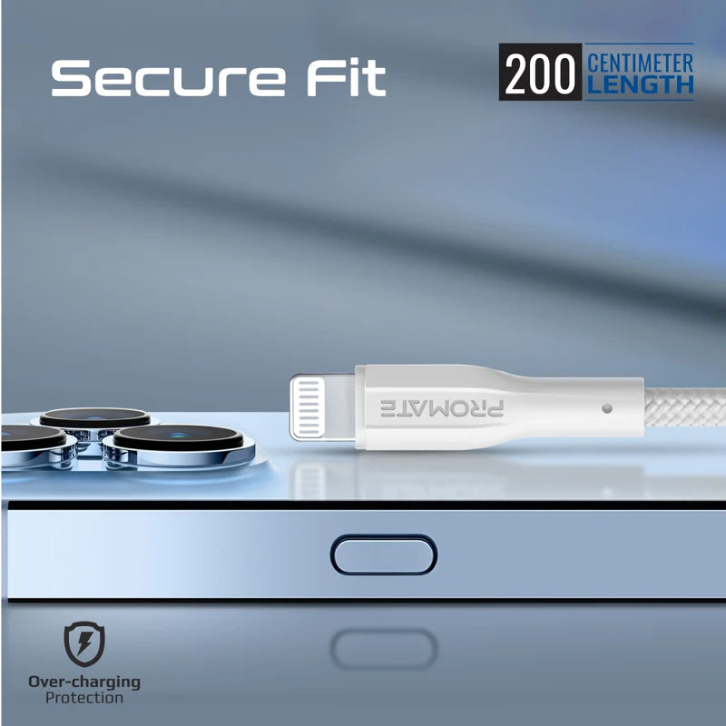 كابل  PROMATE XCord-Ai200 عالي القوة الشد بيانات حن كابل  2 متر  480 ميجابت في الثانية / يو اس بي/ لايتننج  أبيض