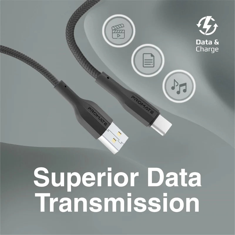 كابل بيانات PROMATE XCord-AC Super مرن  كابل  1 متر  480 ميجابت في الثانية / يو اس بي/ يو اس بي/ أسود