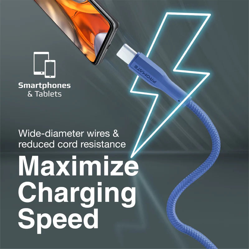 كابل بيانات PROMATE XCord-AC Super مرن  كابل  1 متر  480 ميجابت في الثانية / يو اس بي/ يو اس بي/ أزرق داكن