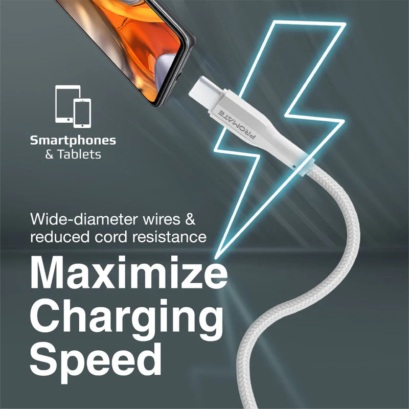 كابل  PROMATE XCord-AC فائق مرن بيانات والشحن كابل  1 متر  480 ميجابت في الثانية / يو اس بي/ يو اس بي/ أبيض