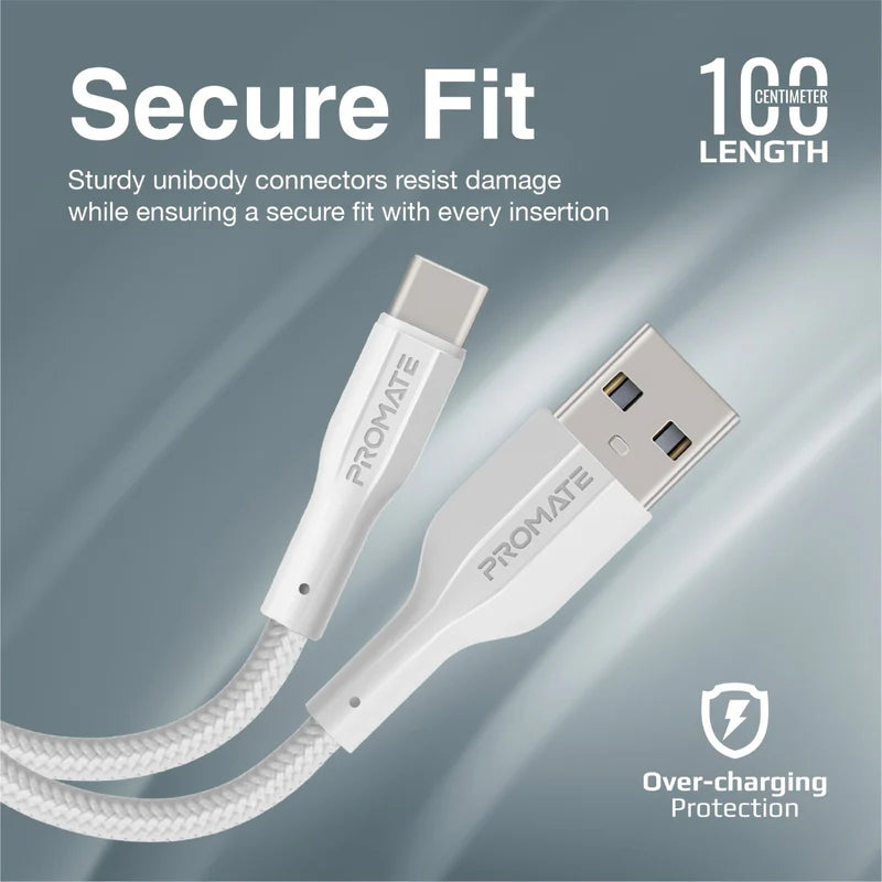 كابل  PROMATE XCord-AC فائق مرن بيانات والشحن كابل  1 متر  480 ميجابت في الثانية / يو اس بي/ يو اس بي/ أبيض