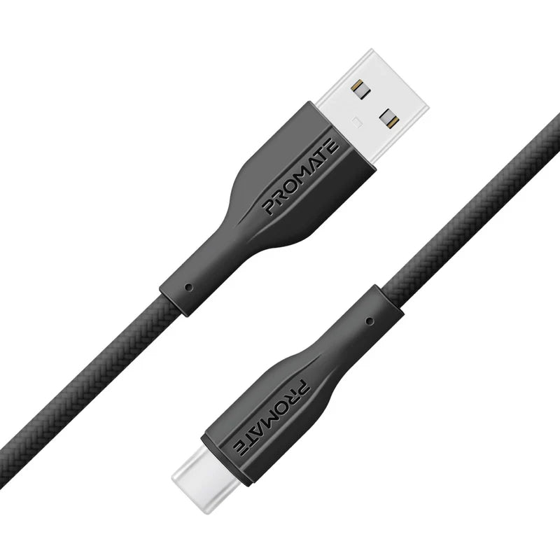 كابل  PROMATE xCord-AC200 فائق مرن بيانات والشحن كابل  2 متر  480 ميجابت في الثانية / يو اس بي/ يو اس بي/ أسود