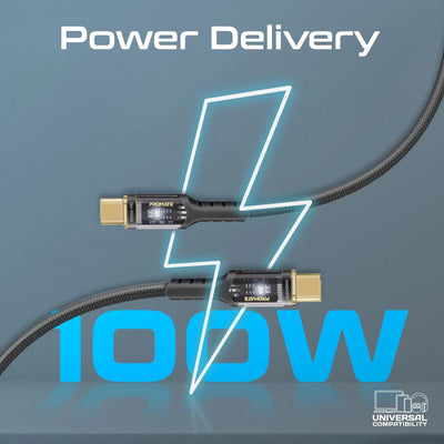 PROMATE LucidLine-CC200 High Tensile Power Delivery Charge Cable - 2 Meter / 480Mbps / USB-C / Black