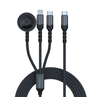 PROMATE iCharge-Trio 5-in-1 Multi-Connector Cable - 1.5 Meter / 480Mbps / USB-C / Lightning / Black