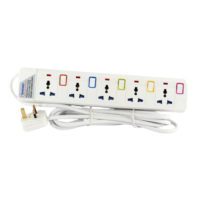 Terminator 5 Way Power Extension Socket - 3 Meter / White