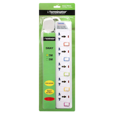 Terminator 5 Way Power Extension Socket - 3 Meter / White