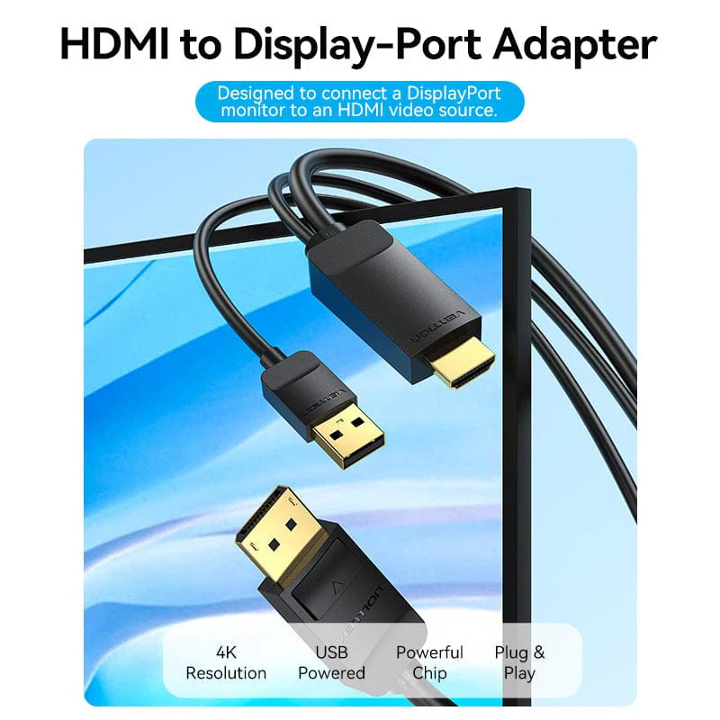 Vention HDMI To DisplayPort Cable - 4K / 1.5 Meter / Black