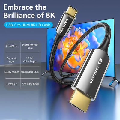 Vention USB-C To HDMI Braided Cable - 8K / 1.8 Meter / Black