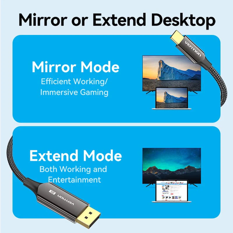Vention يو اس بي إلى منفذ العرض كابل  8K / 2 متر  أسود