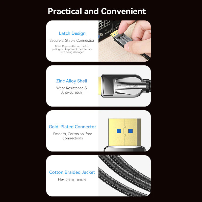 Vention منفذ العرض كابل  54Gbps / 5 متر  أسود