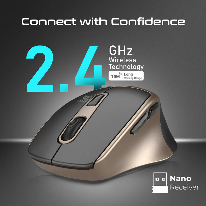 PROMATE Samit Ergonomic Silent Click Wireless Mouse - 2200dpi / Gold