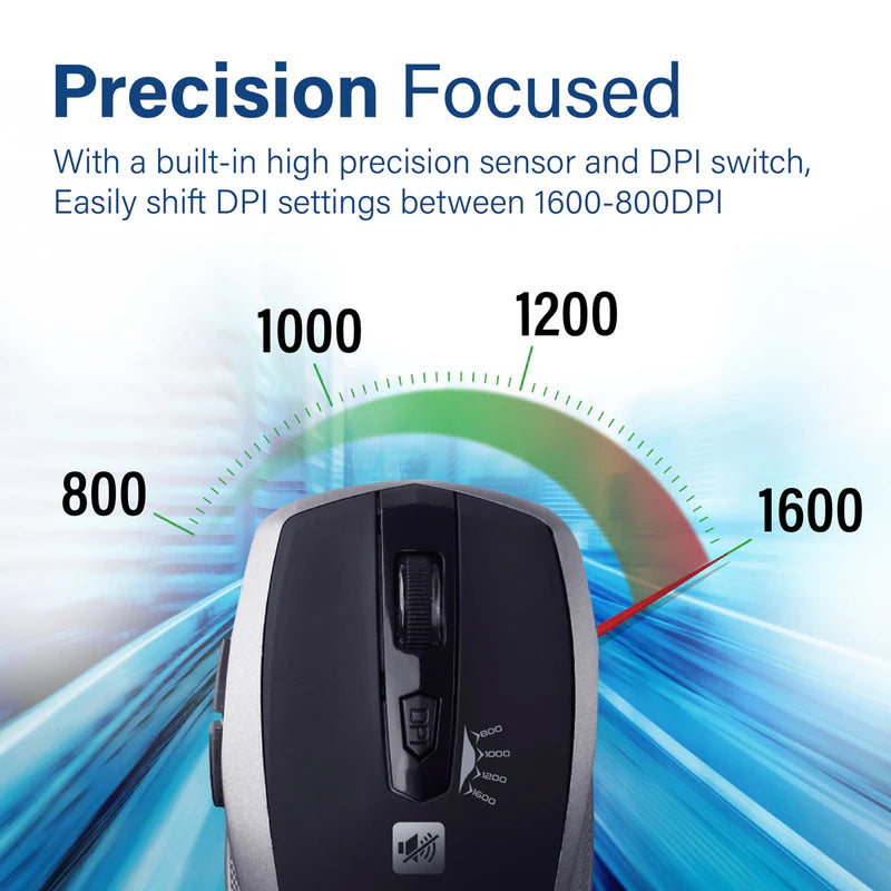 PROMATE Breeze Silent Switch Streamlined Wireless Mouse - 1600dpi / Silver