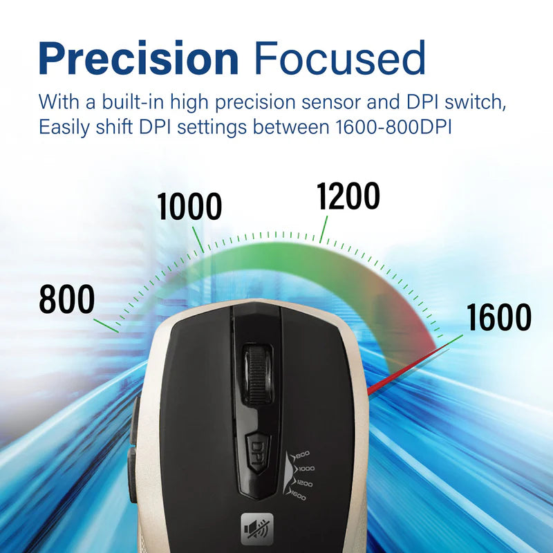 PROMATE Breeze Silent Switch Streamlined Wireless Mouse - 1600dpi / Gold