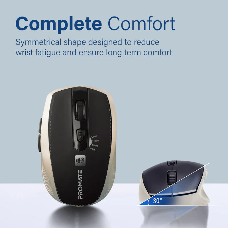 PROMATE Breeze Silent Switch Streamlined Wireless Mouse - 1600dpi / Gold