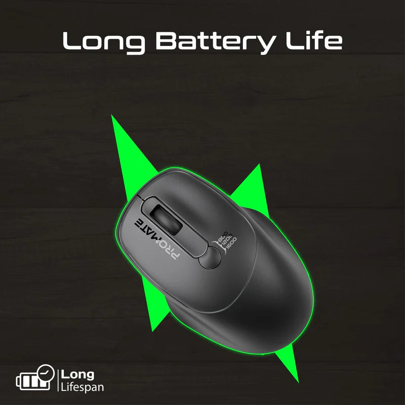 PROMATE UniGlide EZGrip Ergonomic Wireless Mouse - 1600dpi / Black