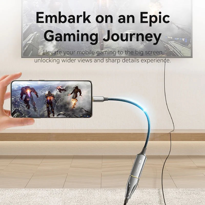 Vention Cotton Braided يو اس بي إلى إتش دي إم أي  محول  0.25 متر  أسود