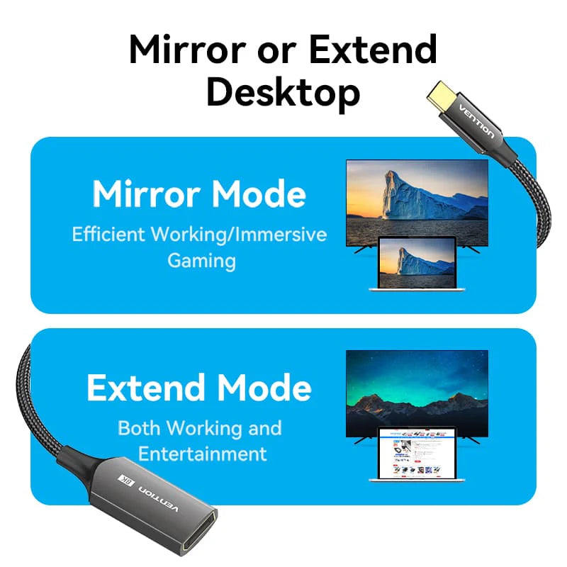 Vention Cotton Braided يو اس بي إلى منفذ العرض محول  8K / 0.25 متر  أسود