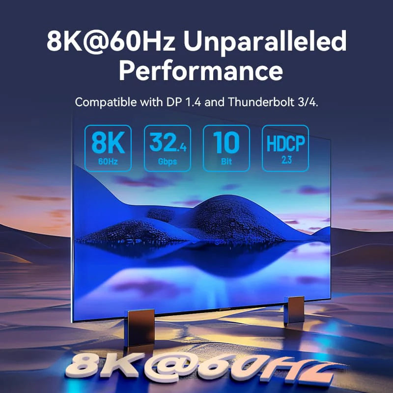 Vention Cotton Braided يو اس بي إلى منفذ العرض محول  8K / 0.25 متر  أسود