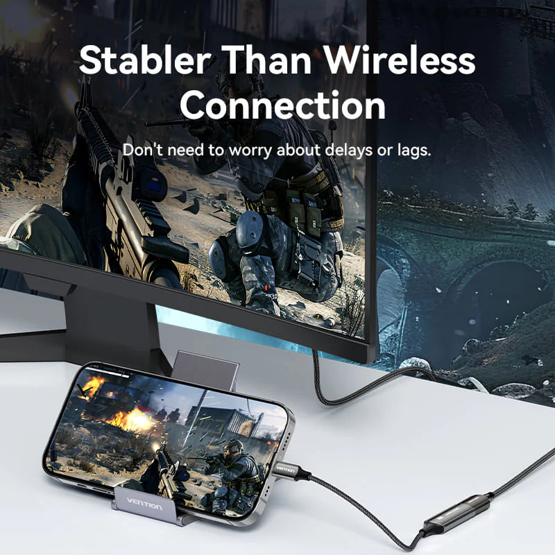 Vention Cotton Braided يو اس بي إلى منفذ العرض محول  8K / 0.25 متر  أسود