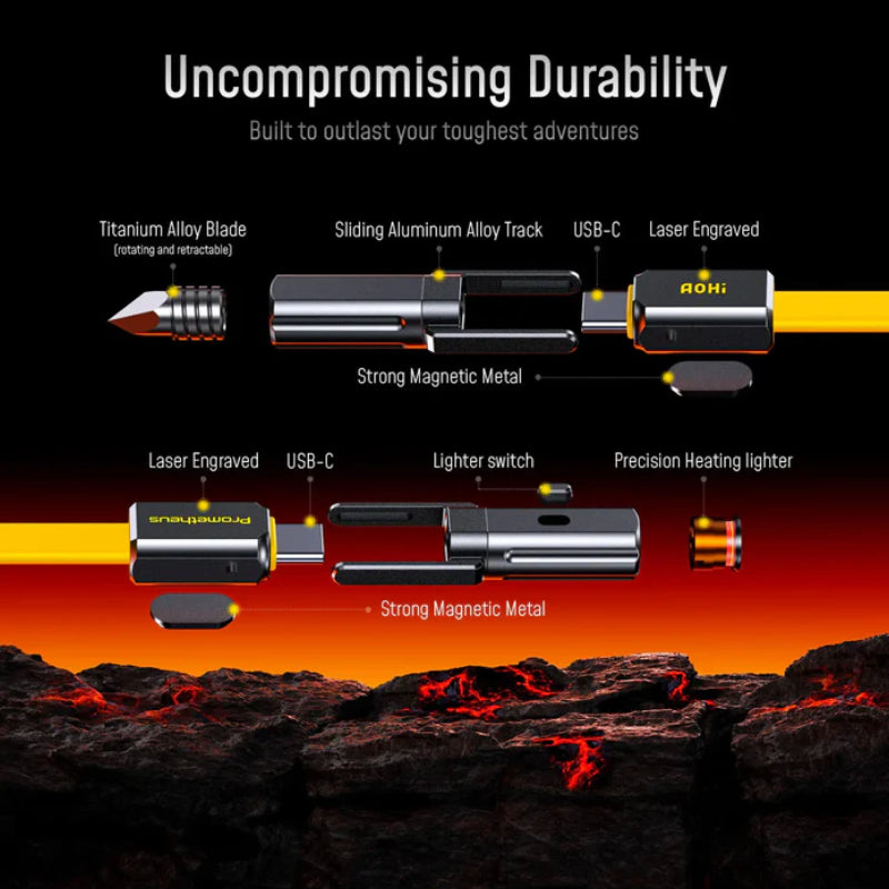 AOHi Prometheus 3-in-1 Titanium EDC Tool Cable - 240W / USB-C