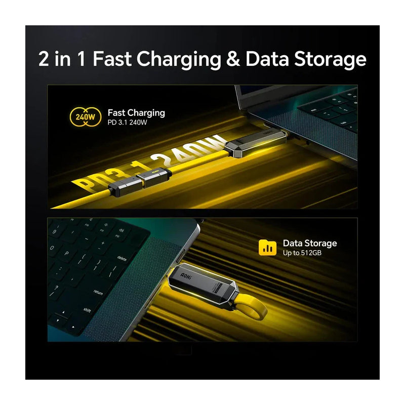 AOHi Future Magflash 2 في 1 شحنتخزين  بيانات كابل  240W / يو اس بي/ 1000MB/s / أصفر