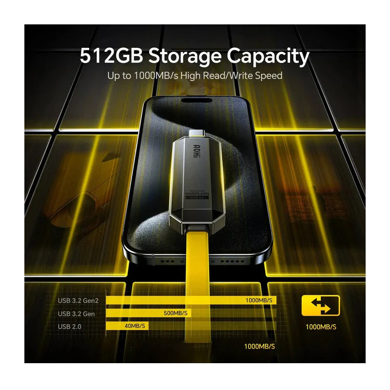 AOHi Future Magflash 2 في 1 شحنتخزين  بيانات كابل  240W / يو اس بي/ 1000MB/s / أصفر