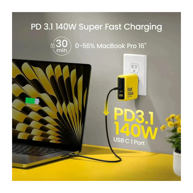 AOHi Youth GaNمنفذ سريع شاحن  140W / يو اس بي/ يو اس بي/ أصفر