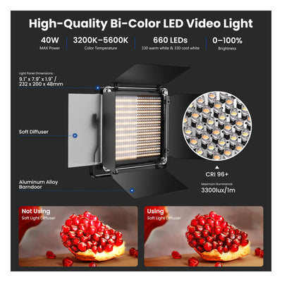 NEEWER NL660 Bi-Color 660 LED Video Light and Stand Kit - 40W / Black