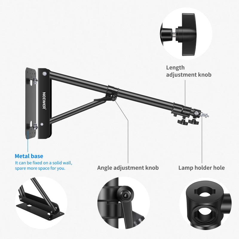 NEEWER 130cm Wall Mounting Triangle Boom Arm - Black