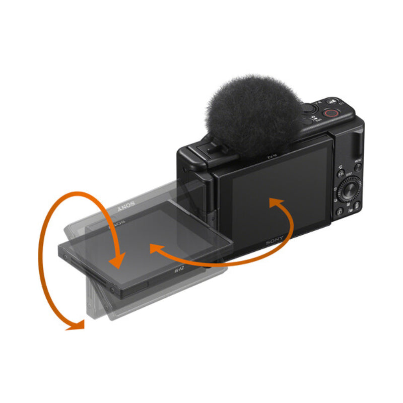 كاميرا  سوني ZV-1F المخصصة للمدونات المرئية كاميرا  شاشة LCD مقاس 3 بوصات / دقة 4K UHD / واي-فاي  بلوتوث  إتش دي إم أي  يو اس بي  أسود