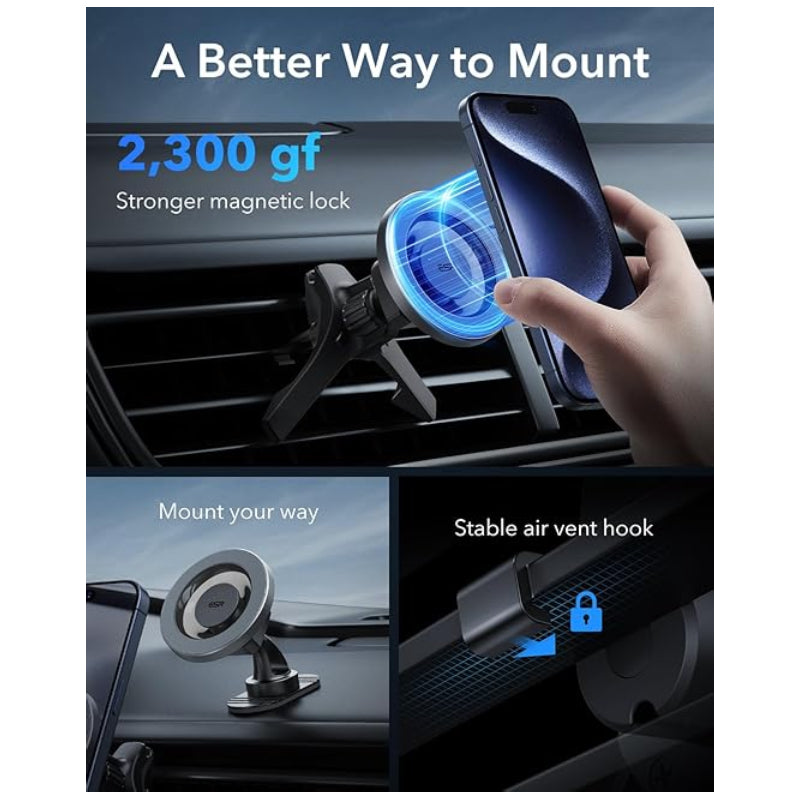 ESR HaloLock Magnetic Car Vent/Dashboard Phone Mount - Black / OPEN BOX