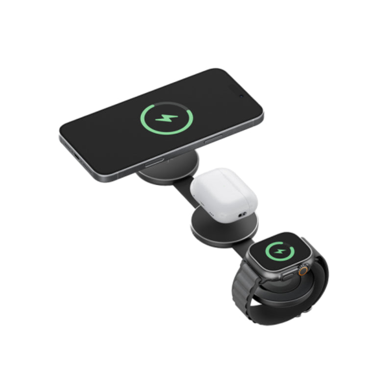 Energea AluMag Trio 3-in-1 Foldable Wireless Charger - 15W / Gunmetal