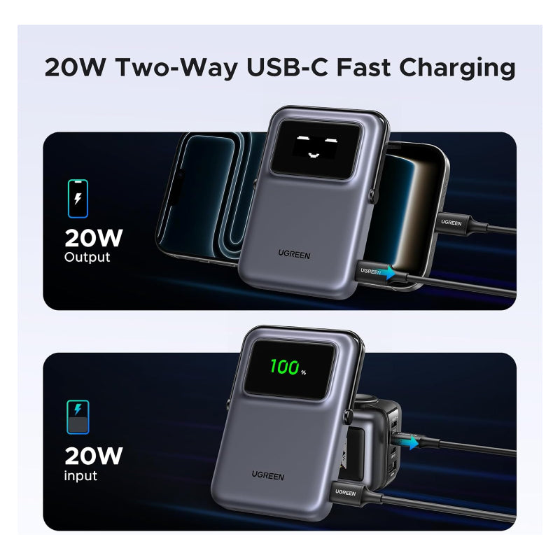 UGREEN Uno Magnetic Wireless Power Bank - 10,000mAh / USB-C / Black