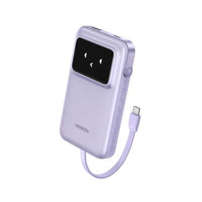 UGREEN Power Bank with Built-in Cable - 10,000mAh / USB-C / USB-A / Purple