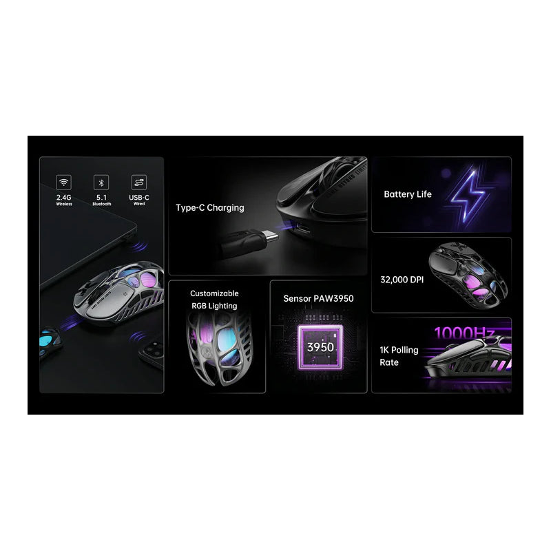 ماوس الألعاب  لاسلكي  GravaStar Mercury Xماوس  جالكسي أسود