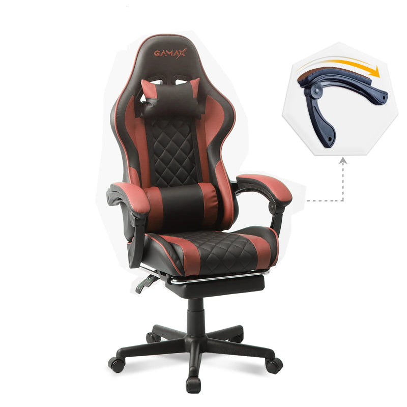 الألعاب Gamax 1-LT001L مع بمساند ذراعين مع ومسند قدم قابل للسحب - أحمر