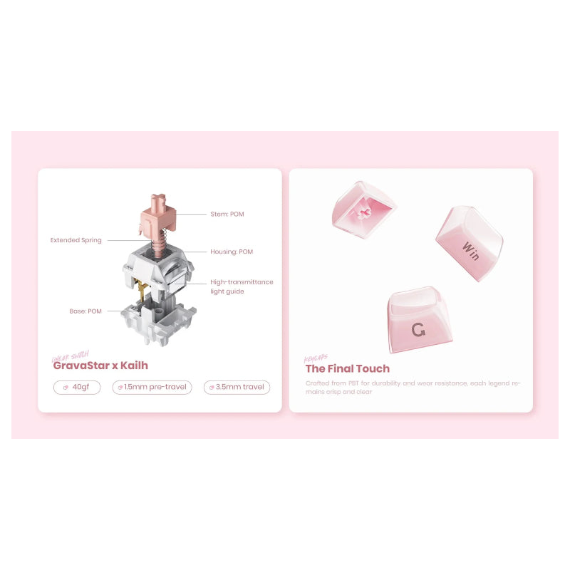 GravaStar Mercury K1 75% لاسلكي -لوحة مفاتيح  لاسلكي  الألعاب  -خاص - اللون الوردي ساكورا اللون الوردي