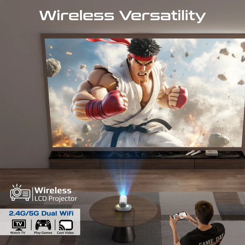 جهاز عرض  لاسلكي PROMATE 4K متوافق مع بلت-ان  ضوء RGB محيطة