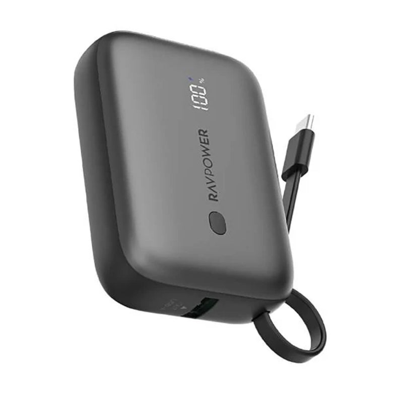 RAVPowerطاقة منفذ  - 10000 مللي أمبير / 20 واط / يو اس بي/ يو اس بي/ أسود