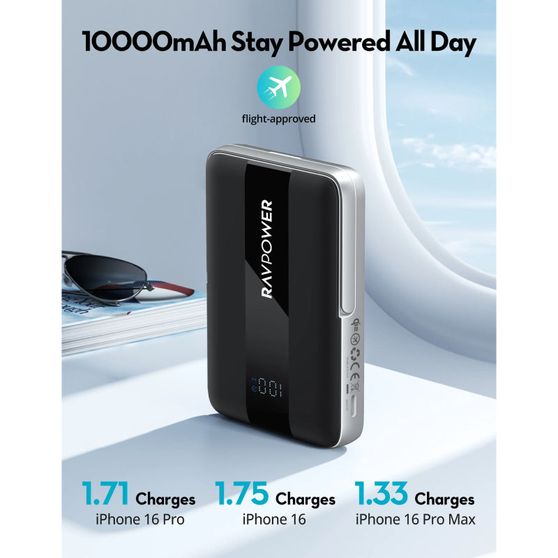 RAVPower RP-PB1217 PD Pioneer -طاقة لاسلكي  - 10000 مللي أمبير / 15 واط / يو اس بي/ أسود