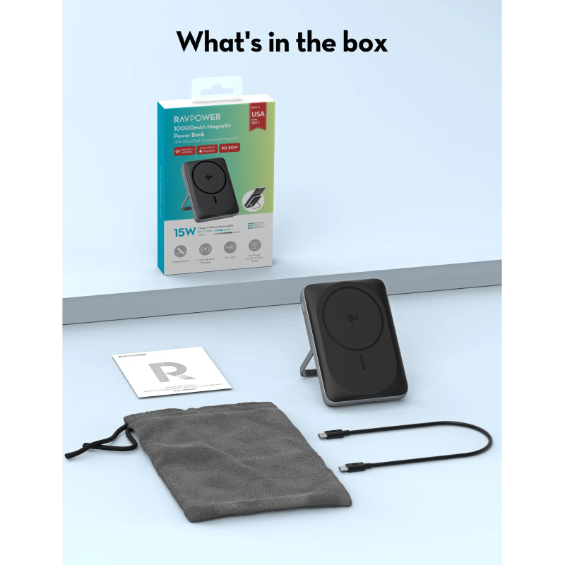 RAVPower RP-PB1217 PD Pioneer -طاقة لاسلكي  - 10000 مللي أمبير / 15 واط / يو اس بي/ أسود